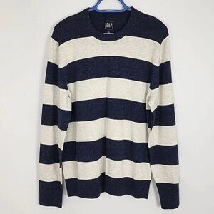 NWT Gap Mainstay Crewneck Long Sleeves Top Speckled Navy Off White Bands Size L